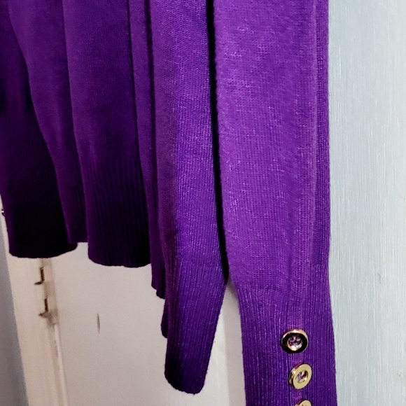 Purple long sleeve fitted lite weight sweater like top. - Picture 8 of 11